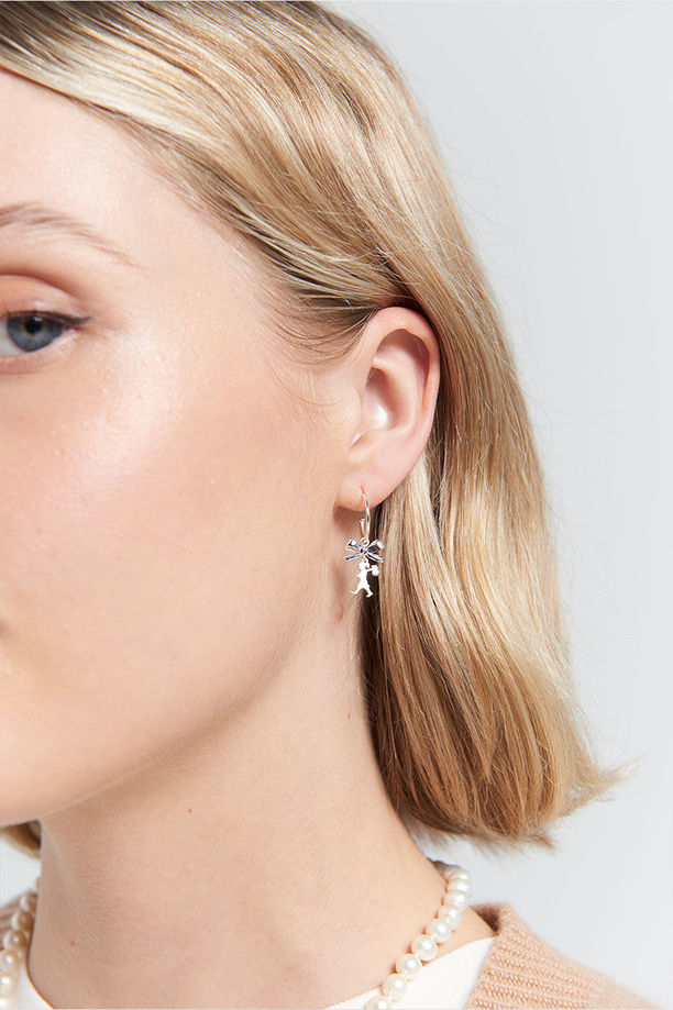 Karen Walker Sterling Silver Mini Girl with a Bow Hoop Earrings