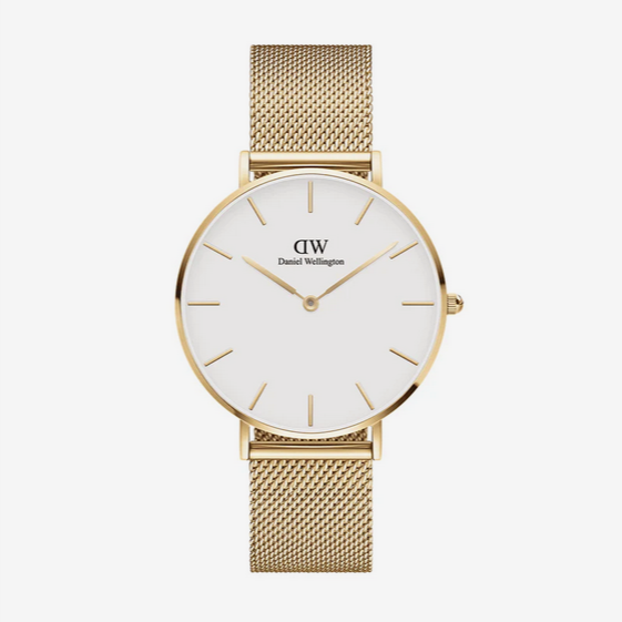 Daniel Wellington Evergold White Round 36mm Dial With Yellow Gold Plated Mesh Strap Watch