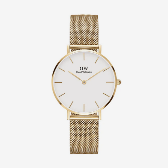 Daniel Wellington Evergold 32mm Round White Face Yellow Gold Plated Mesh Strap Quartz Watch