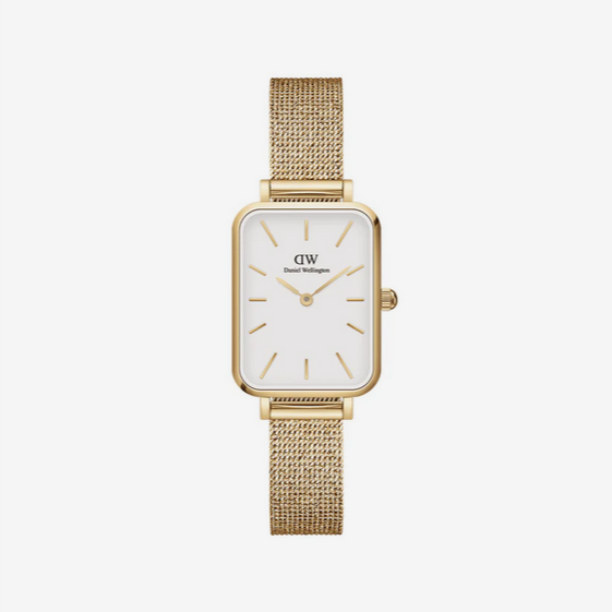 Daniel Wellington Quadro Pressed Evergold White 20x26 Dial With Yellow Gold Plated Mesh Strap Watch