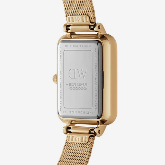 Daniel Wellington Quadro Pressed Evergold White 20x26 Dial With Yellow Gold Plated Mesh Strap Watch