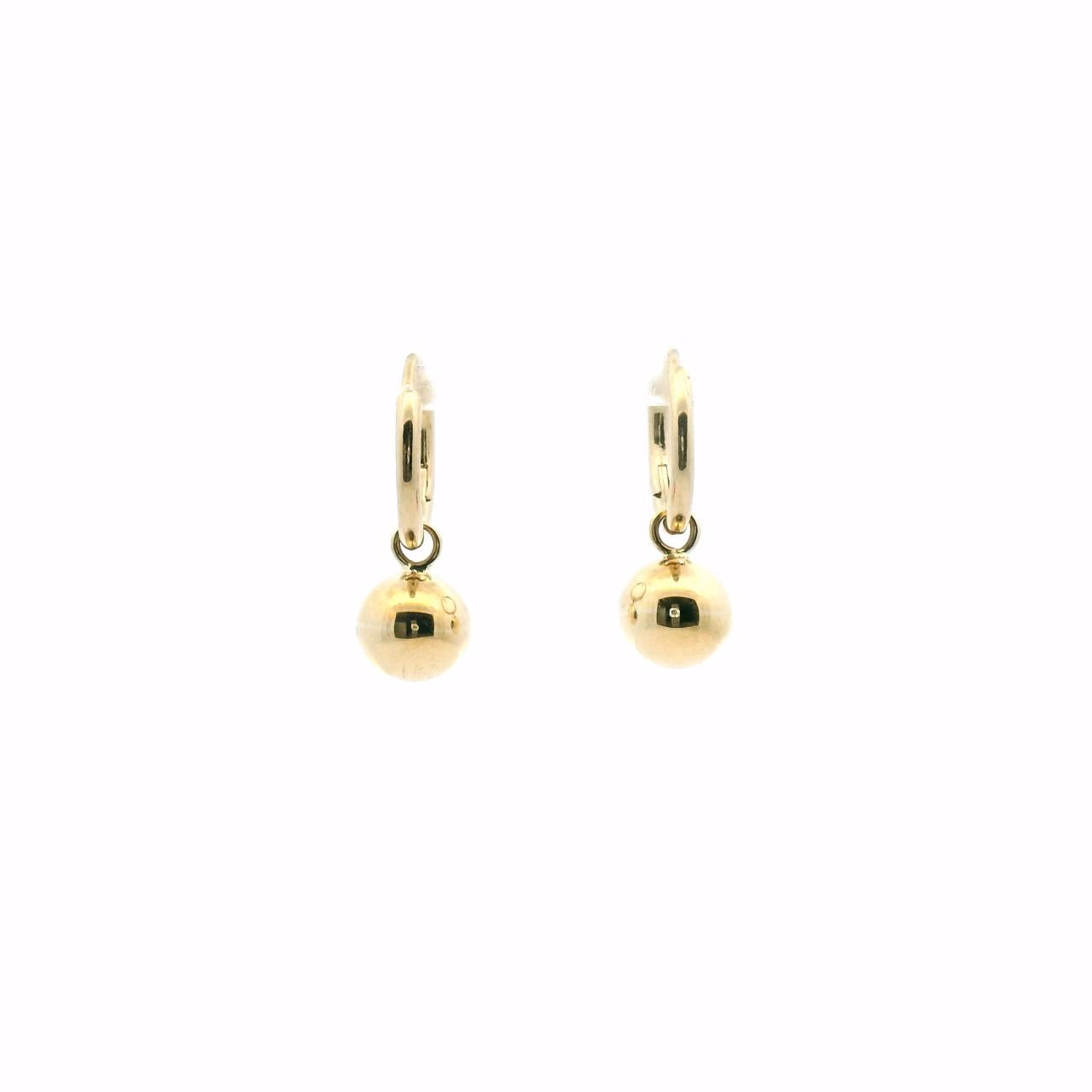 9ct Yellow Gold Plain 8mm Ball Drop Hoop Earrings