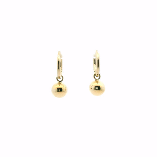 9ct Yellow Gold Plain 8mm Ball Drop Hoop Earrings