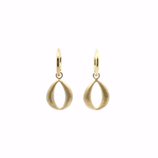 9ct Yellow Gold Oval Matt O Drop Hoop Earrings