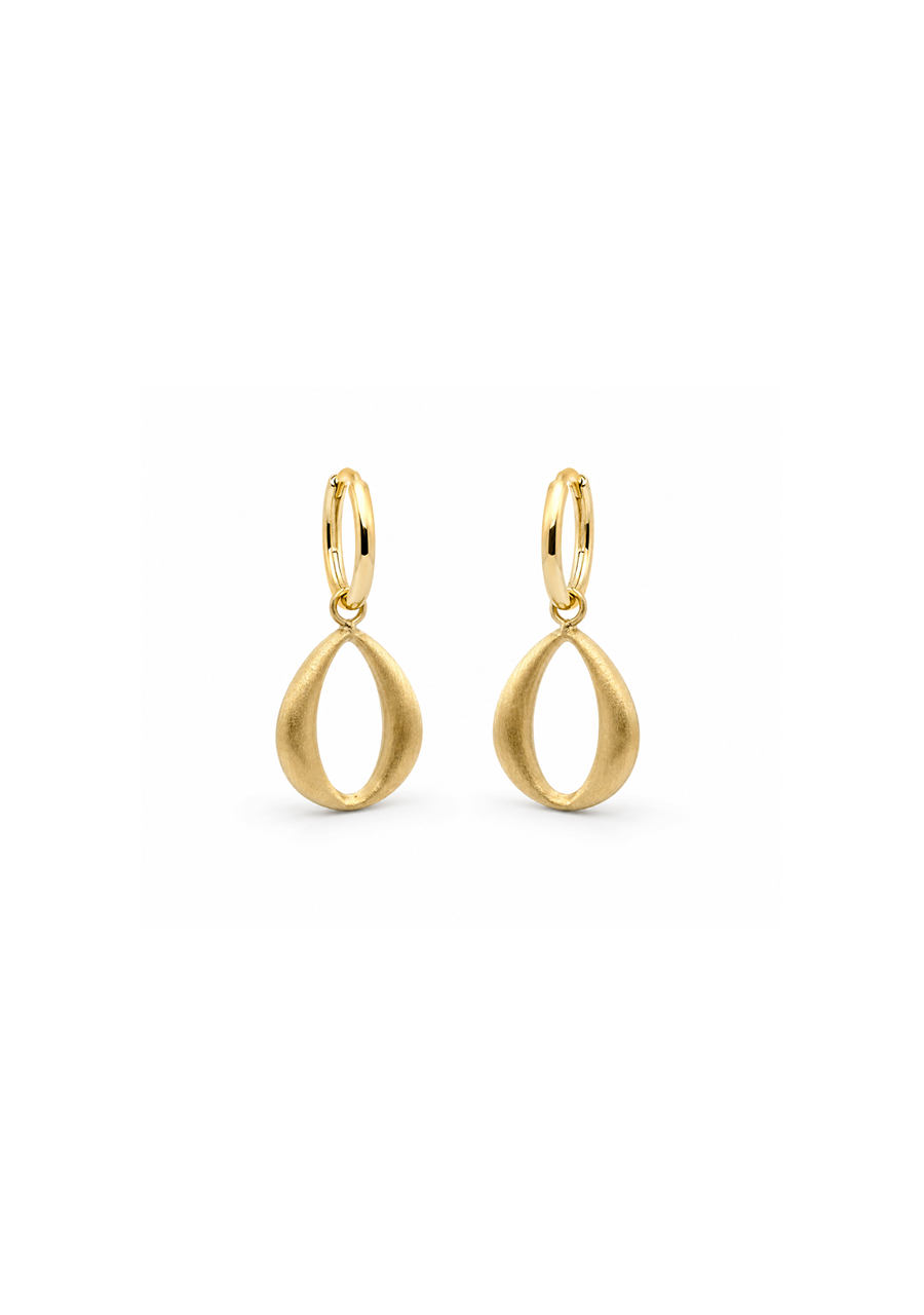 9ct Yellow Gold Oval Matte O Drop Hoop Earrings
