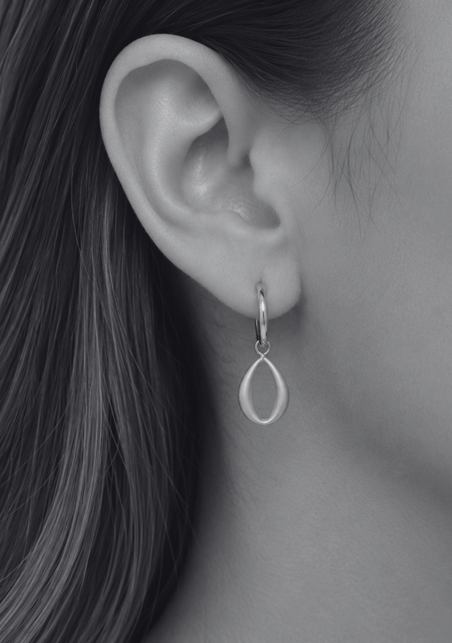 9ct Yellow Gold Oval Matte O Drop Hoop Earrings
