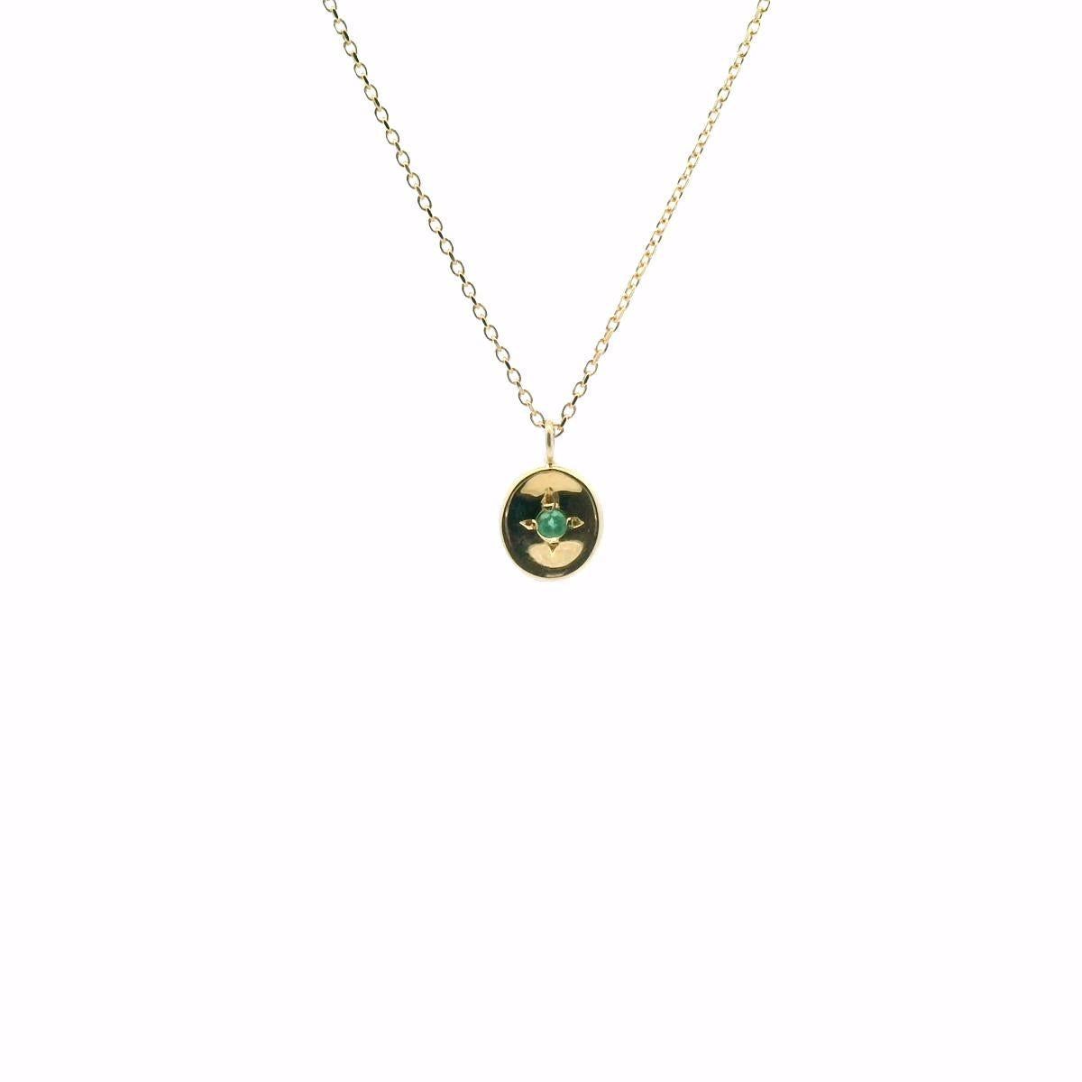 Emerald 9ct Yellow Gold Button Drop Pendant & Chain