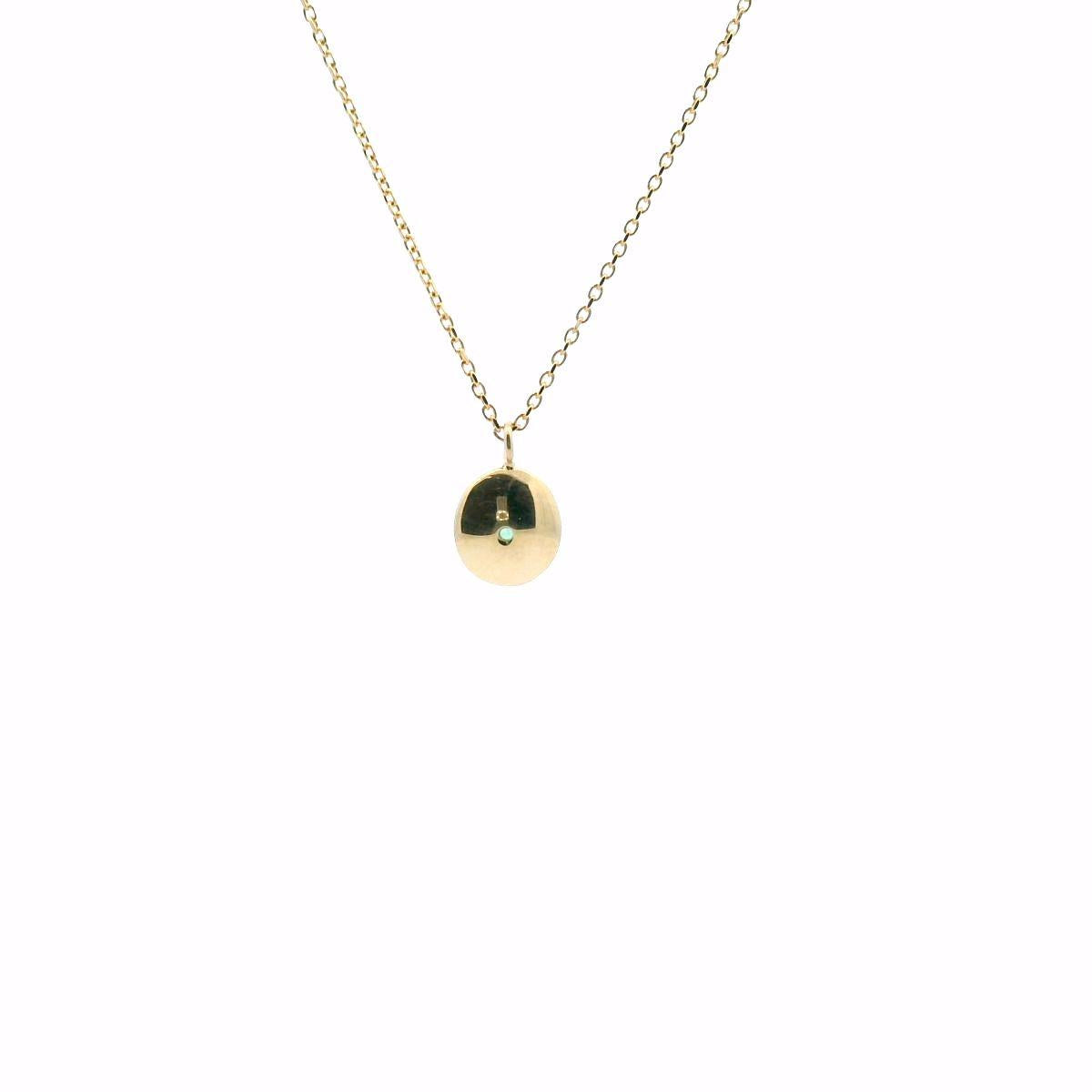 Emerald 9ct Yellow Gold Button Drop Pendant & Chain