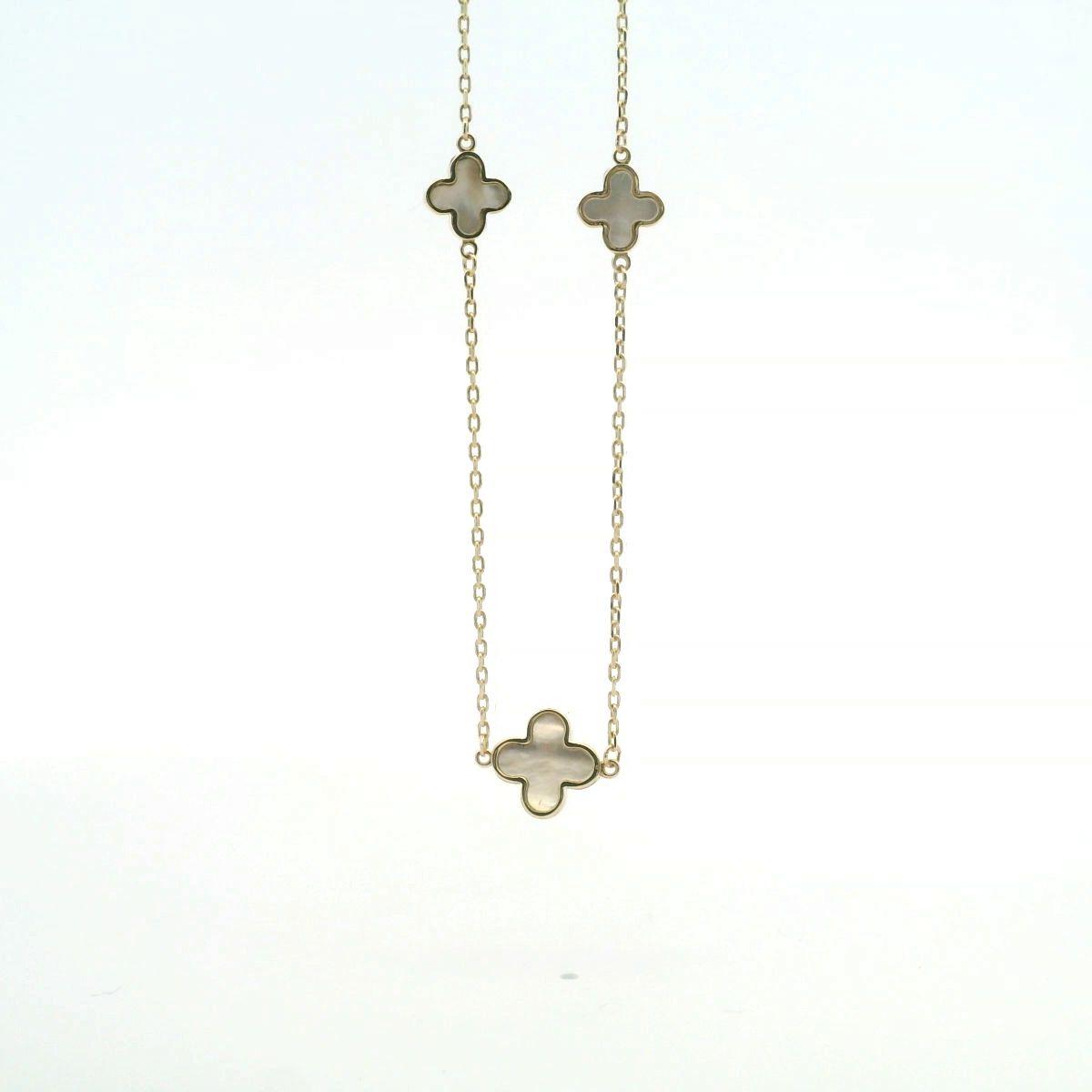 9ct Yellow Mother of Pearl Flower Trace Chain Bracelet