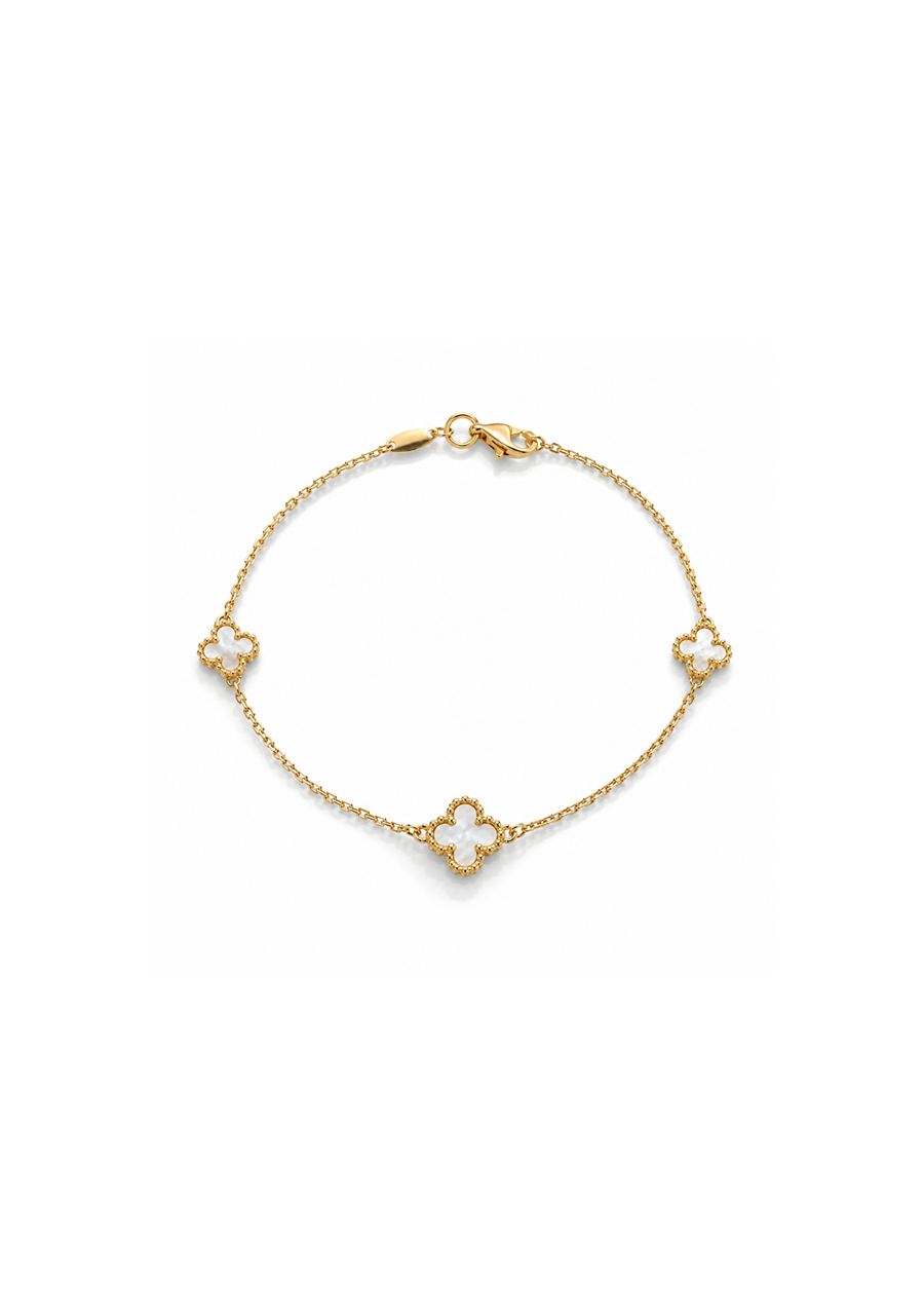 9ct Yellow Mother of Pearl Flower Trace Chain Bracelet