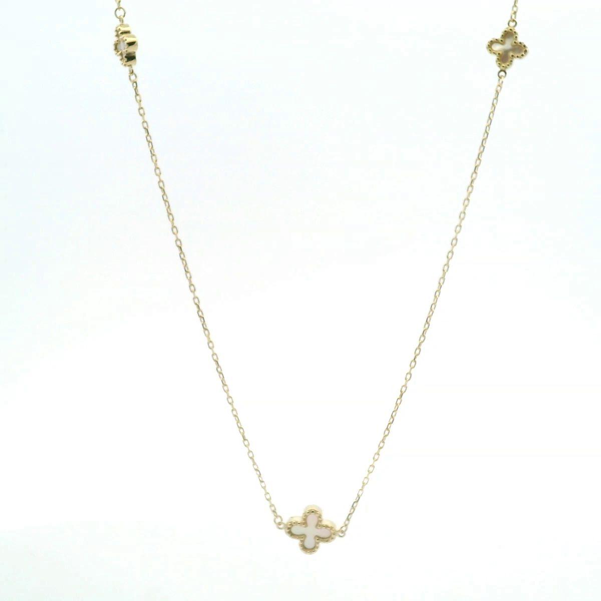 9ct Yellow Mother of Pearl Flower Trace Chain Necklace