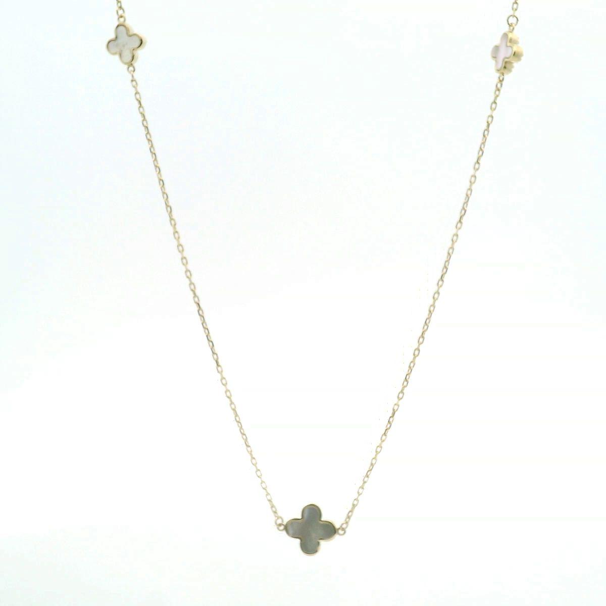 9ct Yellow Mother of Pearl Flower Trace Chain Necklace