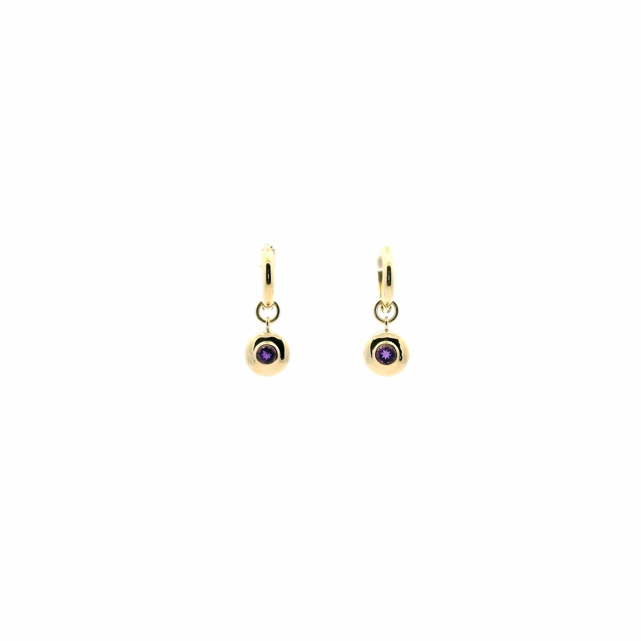 Amethyst 9ct Yellow Gold Disc Drop Hoop Earrings