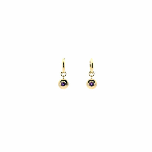 Amethyst 9ct Yellow Gold Disc Drop Hoop Earrings