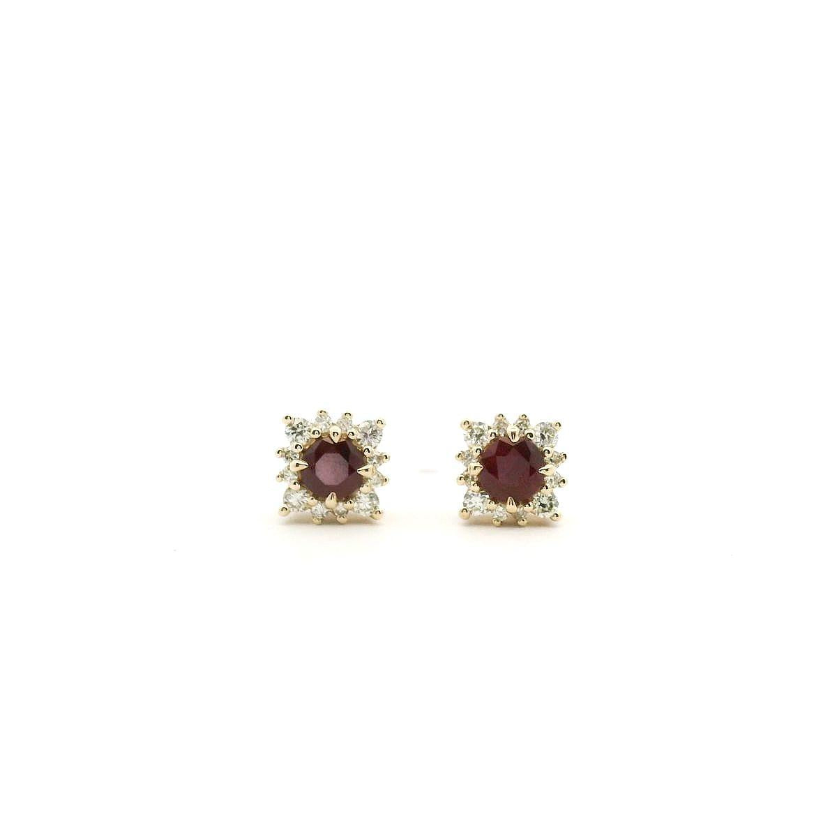 Ruby & Diamond 9ct Yellow Gold Stud Earrings