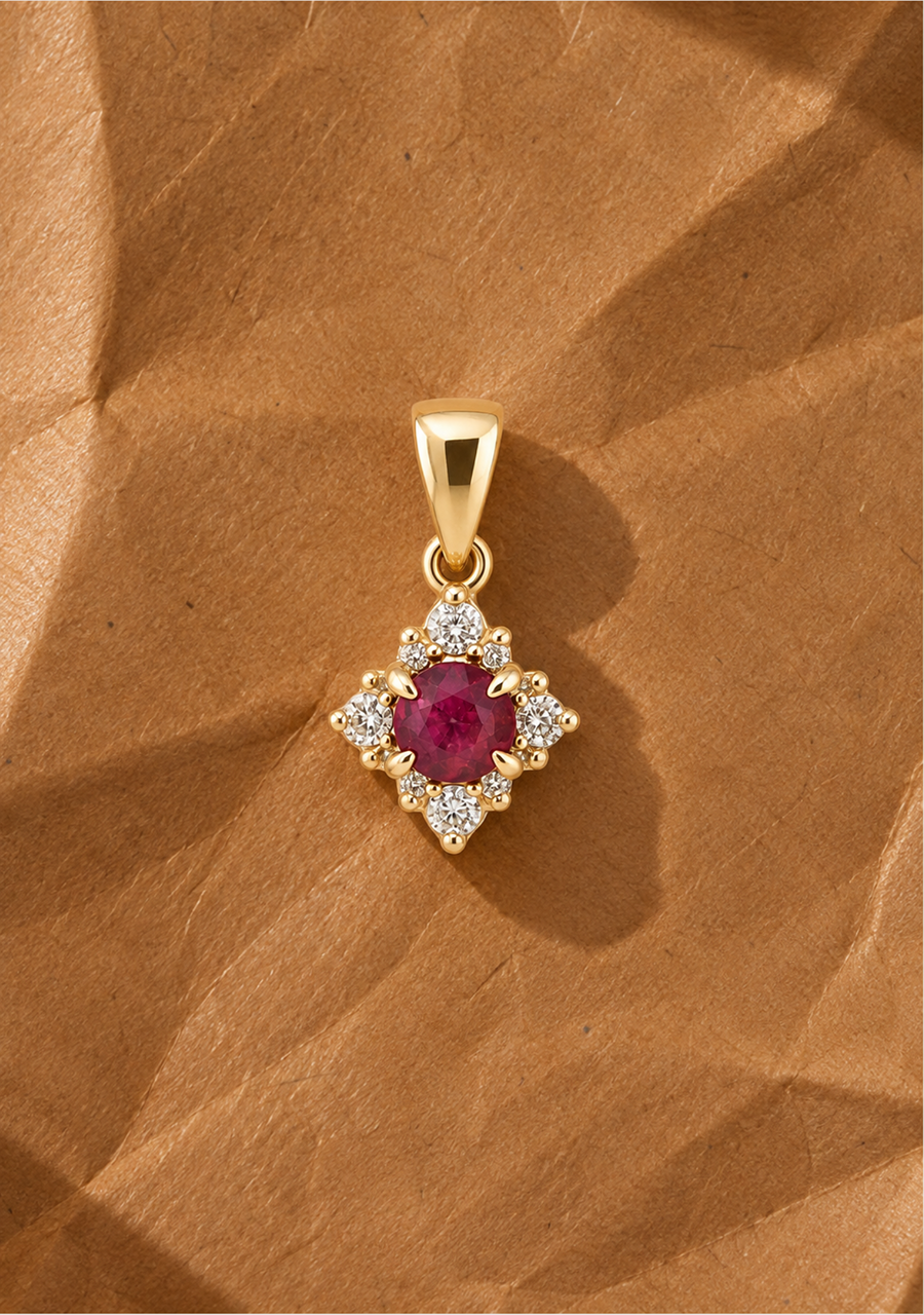 Ruby & Diamond 9ct Yellow Gold Pendant