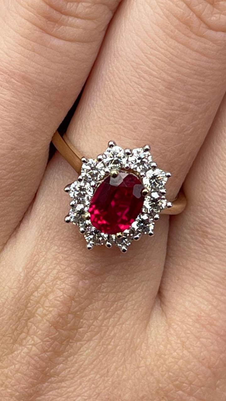 Laboratory Grown Ruby & Diamond Cluster Ring in 10ct Yellow Gold