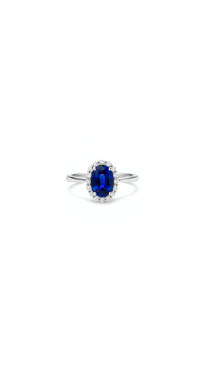 Laboratory Grown Blue Sapphire & Laboratory Grown Diamond Halo Ring in 10ct White Gold
