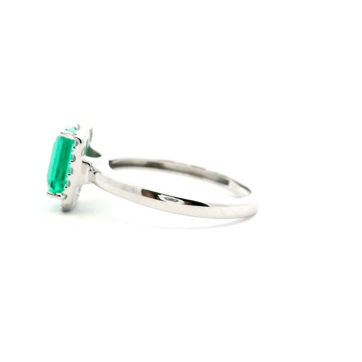 Lab Grown Emerald & Lab Diamond Halo 10ct White Gold Ring