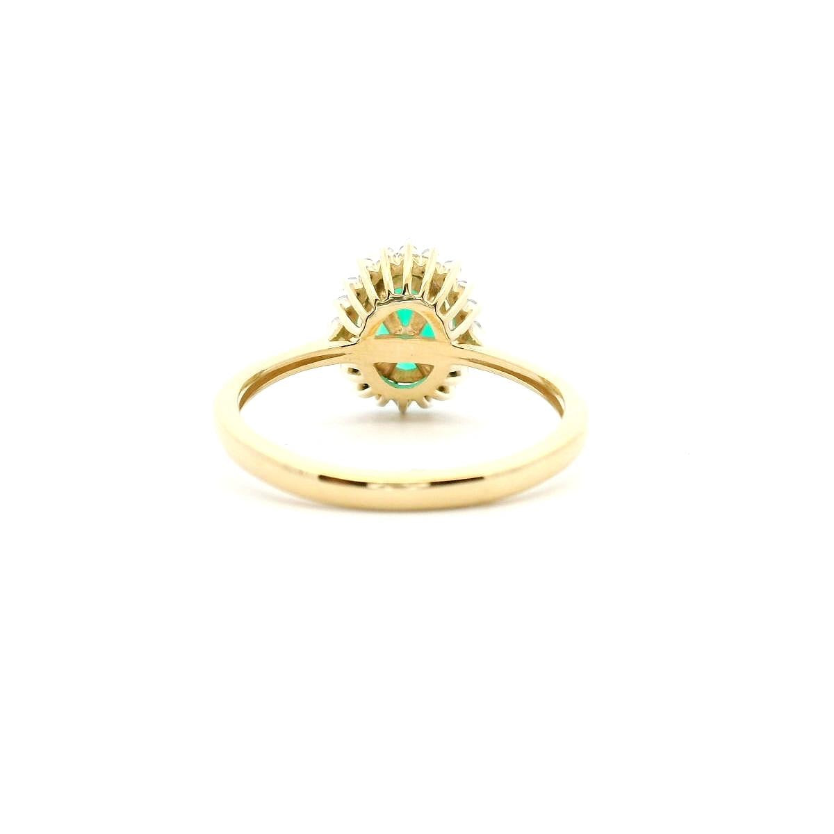 Lab Grown Oval Emerald & Lab Diamond Halo 10ct Yellow Gold Ring