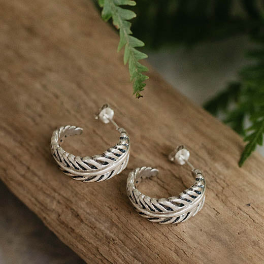 Evolve Sterling Silver Forever Fern Hoop Earrings
