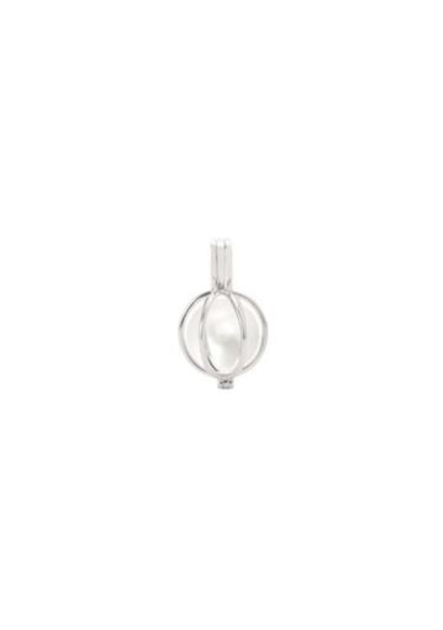 Sterling Silver 11-12mm White Round Freshwater Pearl Cage Pendant