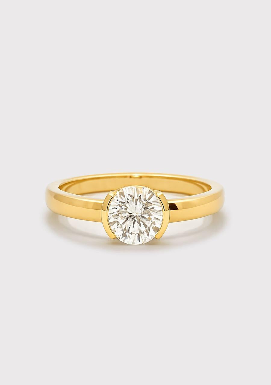 Lab Grown 1.00ct Round 9ct Yellow Gold Narrow Semi Bezel Lab Grown Diamond Ring