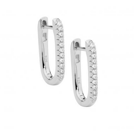 Ellani Sterling Silver 18mm Oval CZ Hoop Earrings