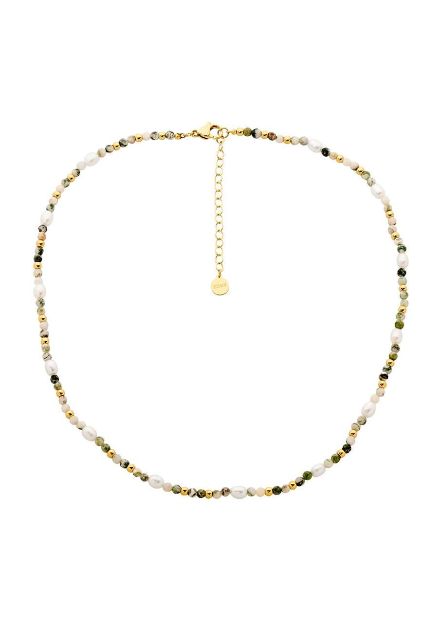 Ellani Stainless Steel Tree Agate & Freshwater Pearl Necklace