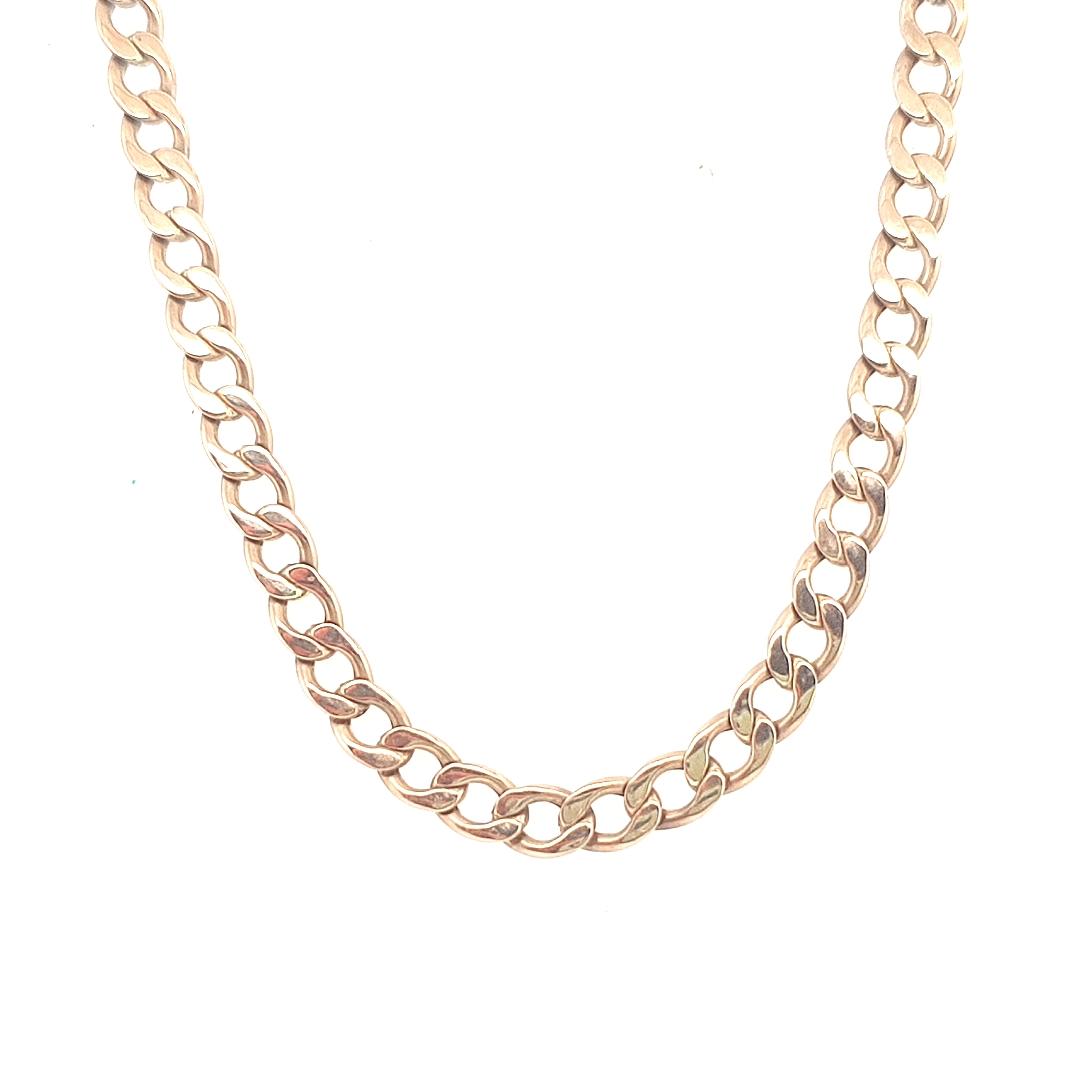 Estate 9ct Yellow Gold Hollow Curb Link Chain with Euroball Spinner Pendant