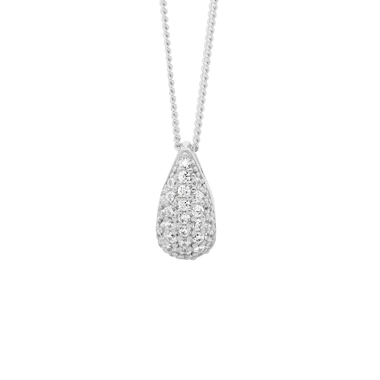 Ellani Sterling Silver Pave 12mm tear Drop Pendant