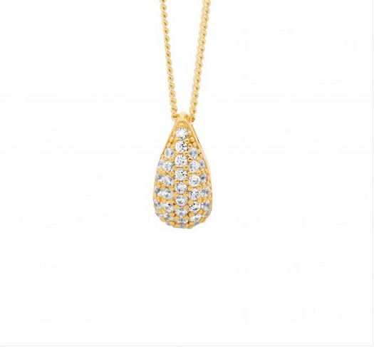 Ellani Gold Plated Pave 12mm Tear Drop Pendant