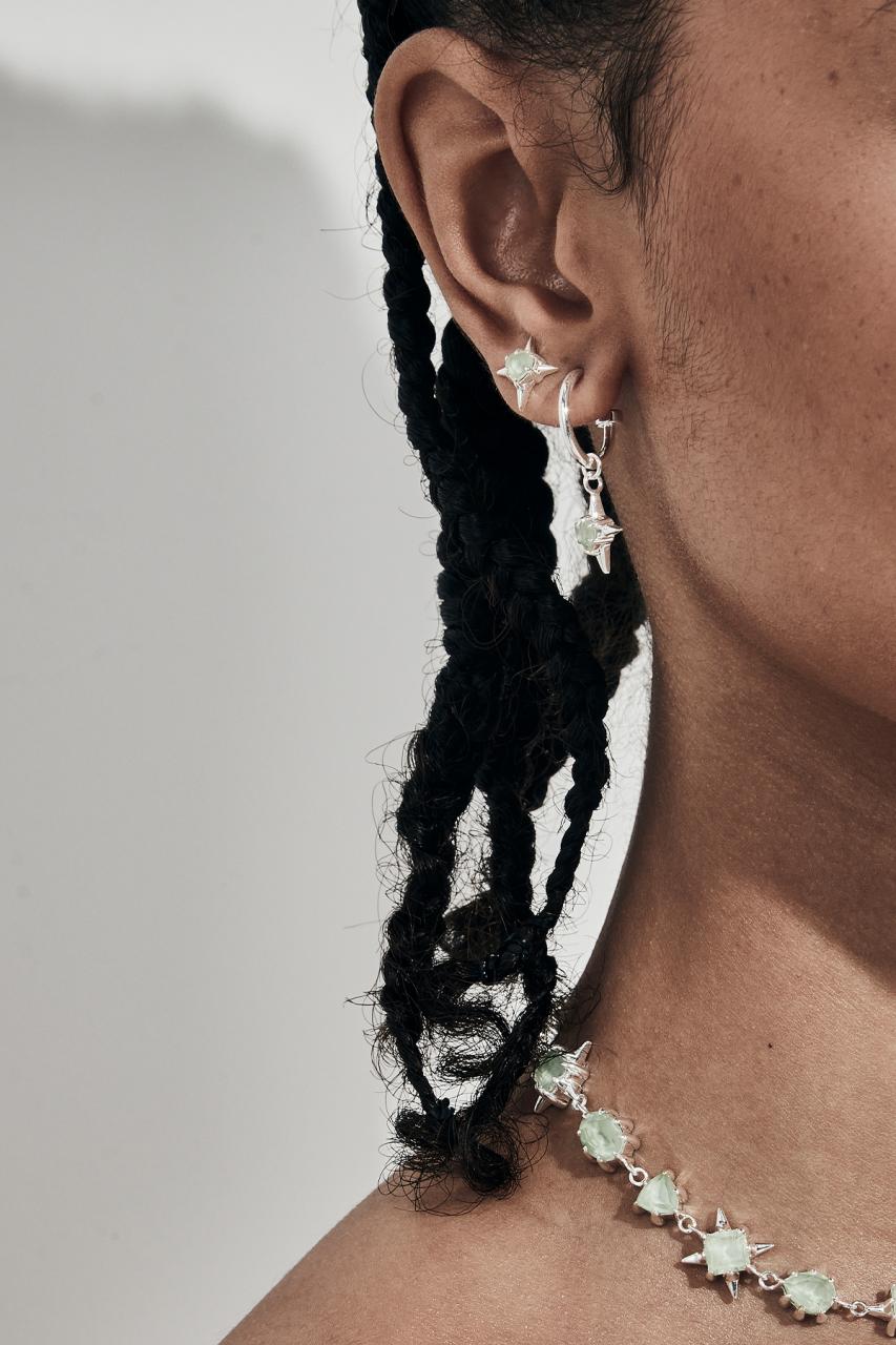 Stolen Girlfriends Club Sterling Silver Green Amethyst Precious Punk Stud Earrings