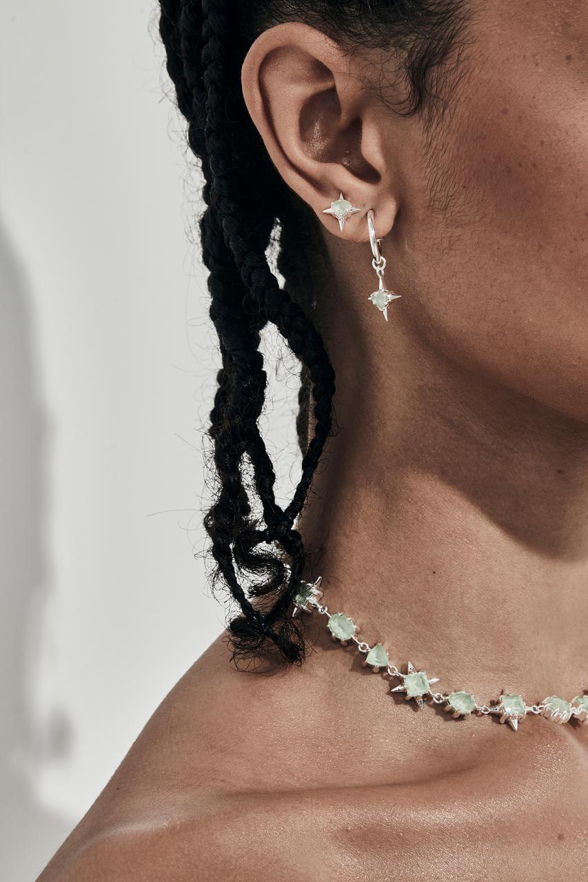 Stolen Girlfriends Club Sterling Silver Green Amethyst Precious Punk Stud Earrings