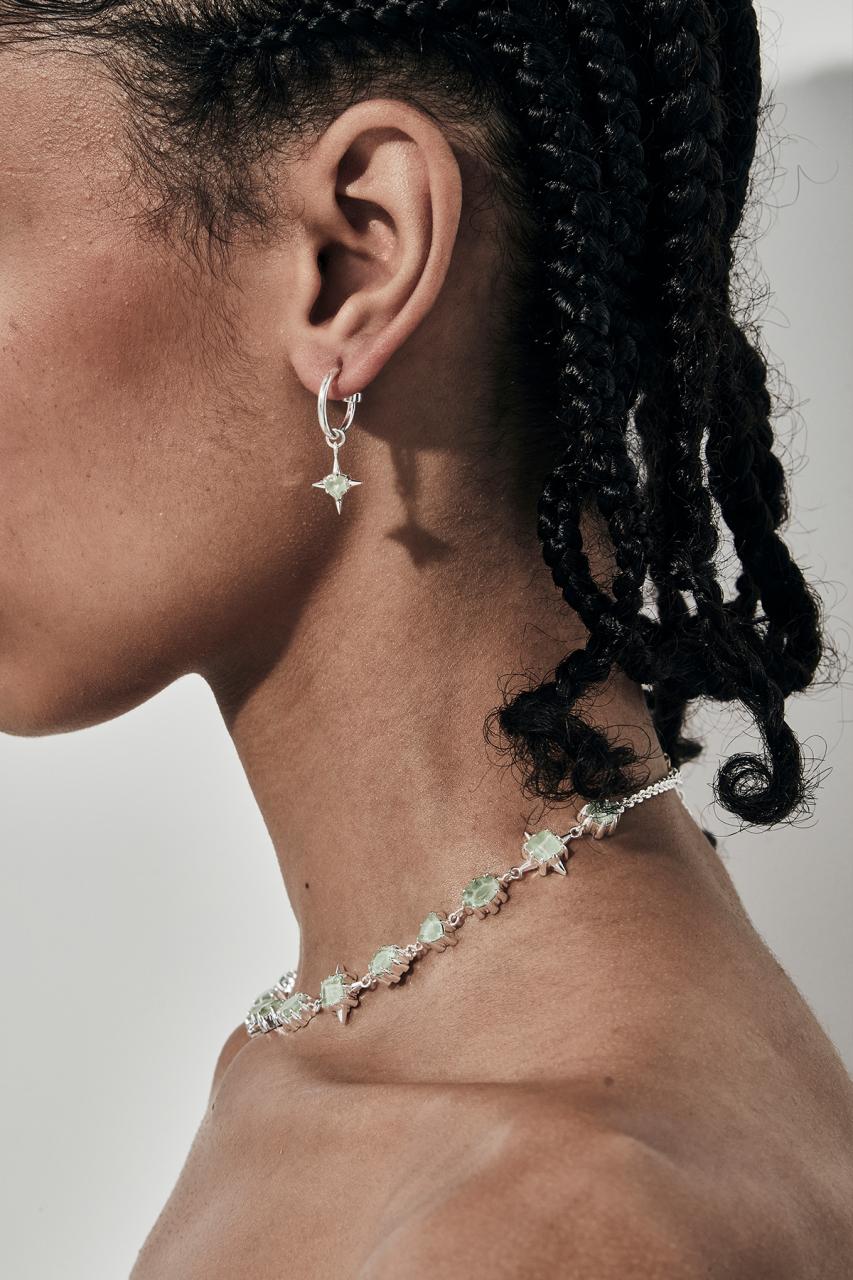 Stolen Girlfriends Club Sterling Silver Green Amethyst Precious Punk Anchor Earrings