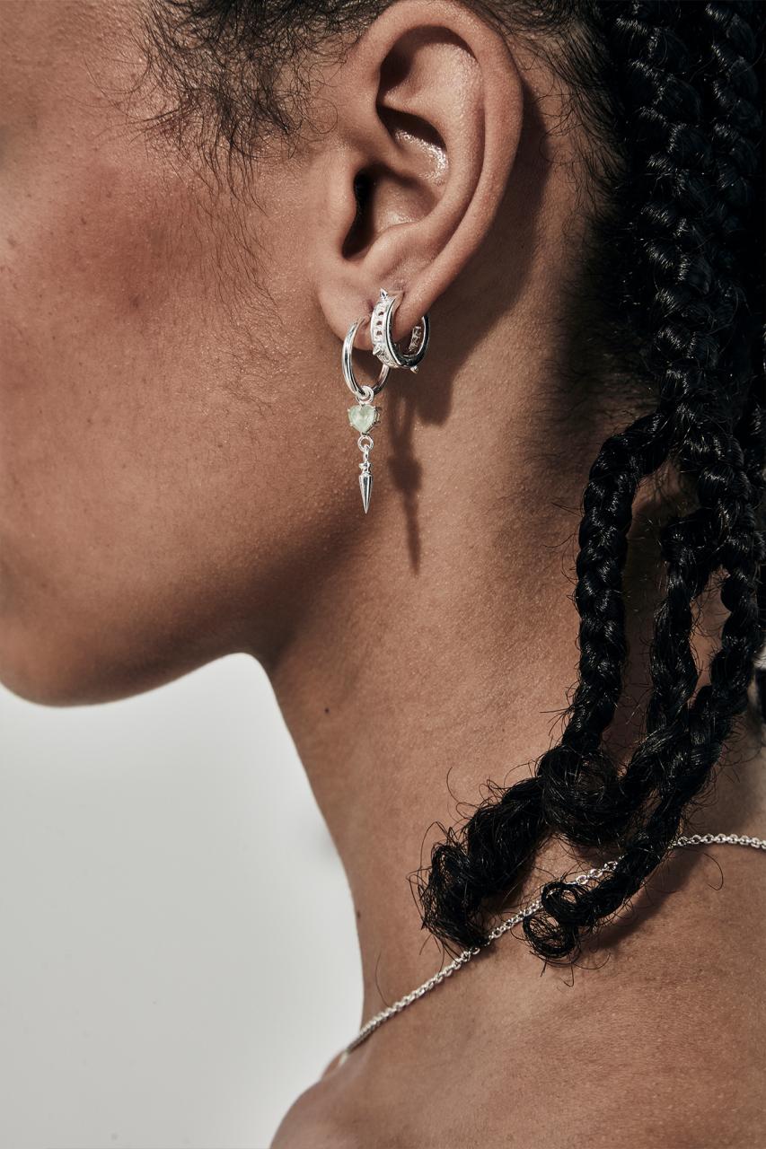 Stolen Girlfriends Club Sterling Silver Green Amethyst Punk Spike Anchor Earrings