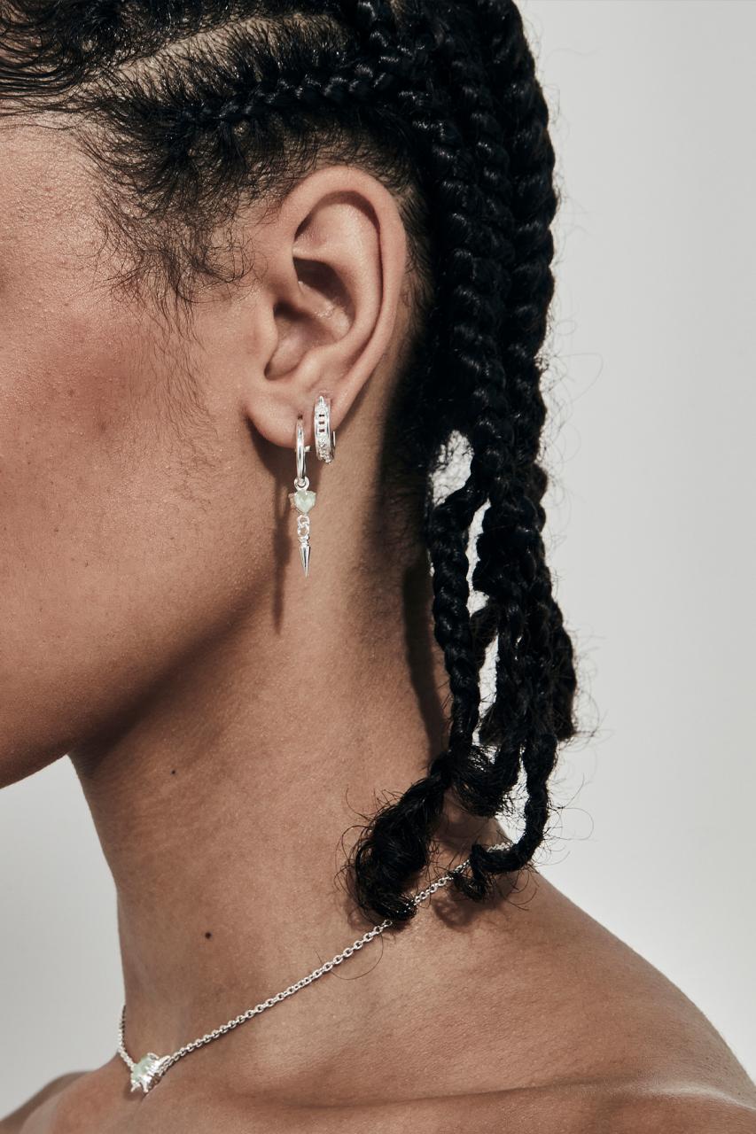 Stolen Girlfriends Club Sterling Silver Green Amethyst Punk Spike Anchor Earrings