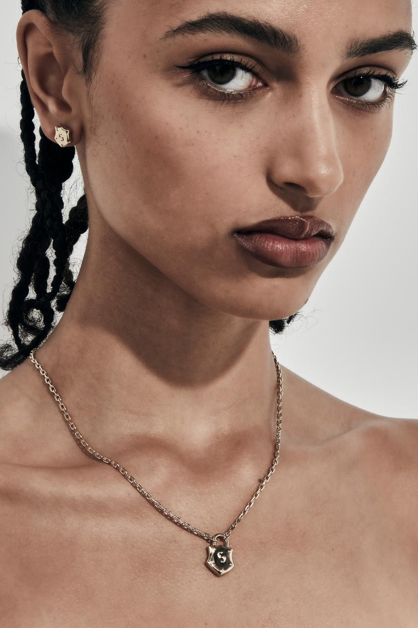 Stolen Girlfriends Club 18ct Gold Plated Shield Necklace