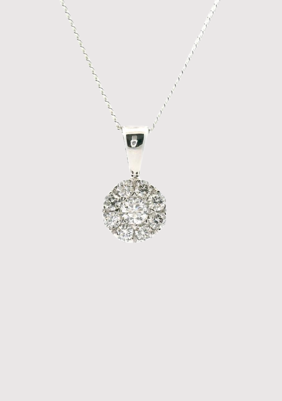 Diamond Cluster Pendant in 9ct White Gold