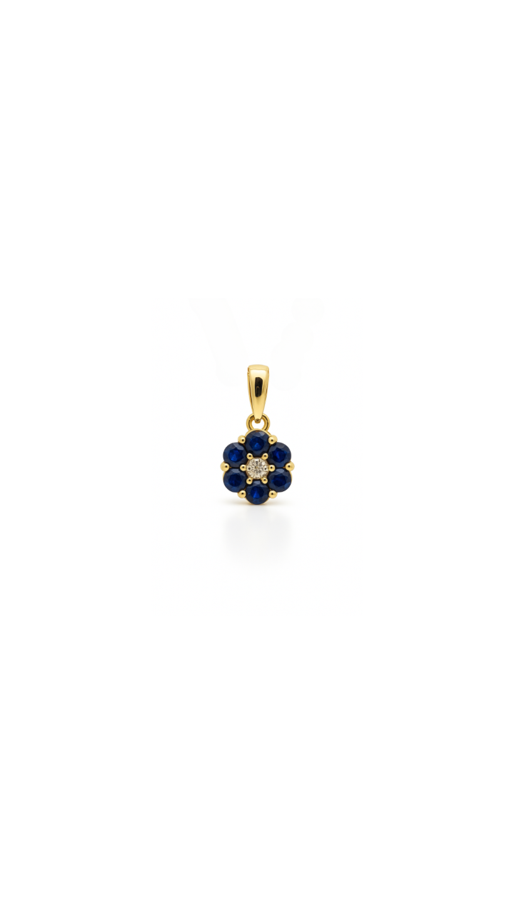 Sapphire & Diamond Cluster Pendant in 9ct Yellow Gold