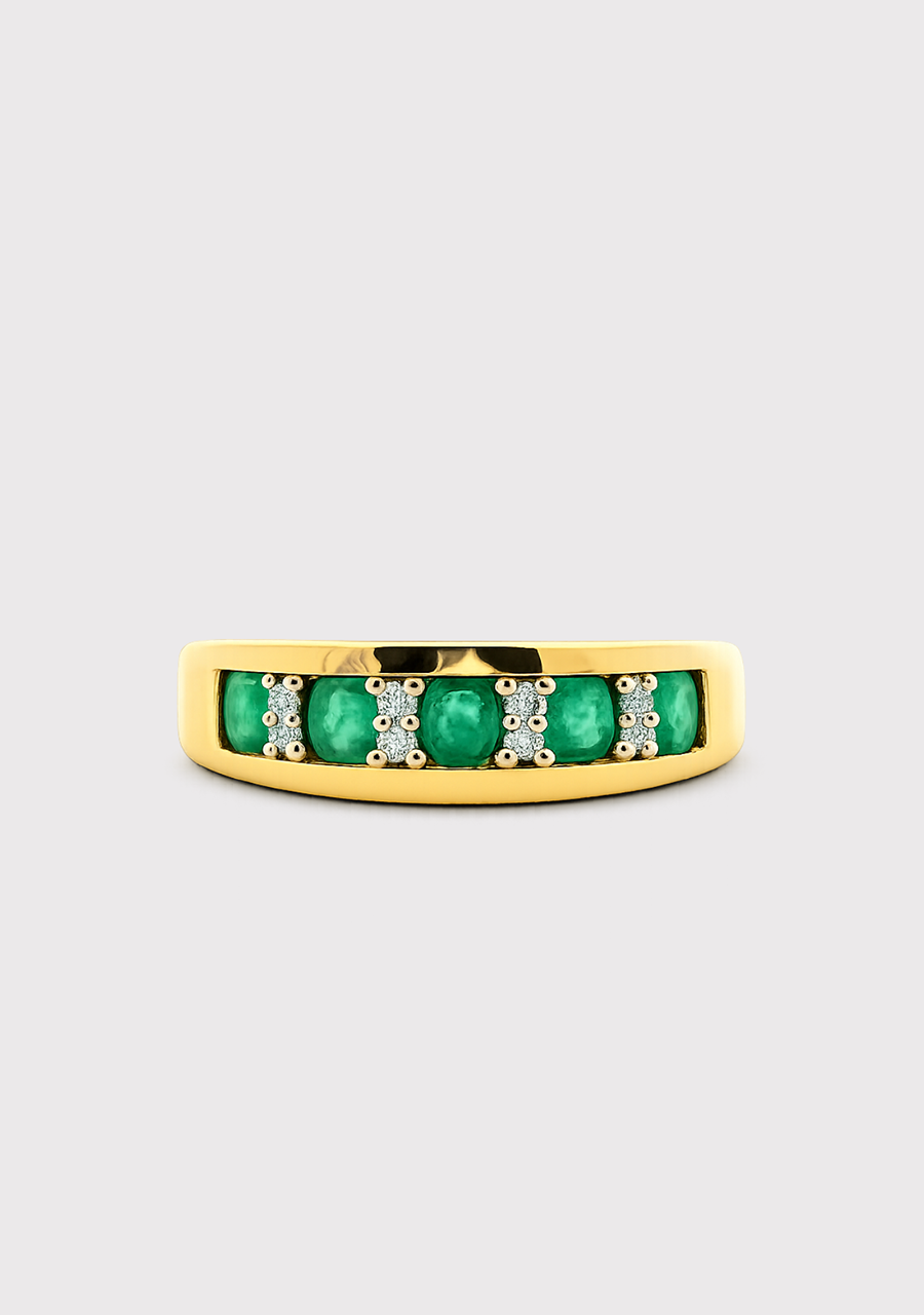 Emerald & Diamond Band in 9ct Yellow Gold