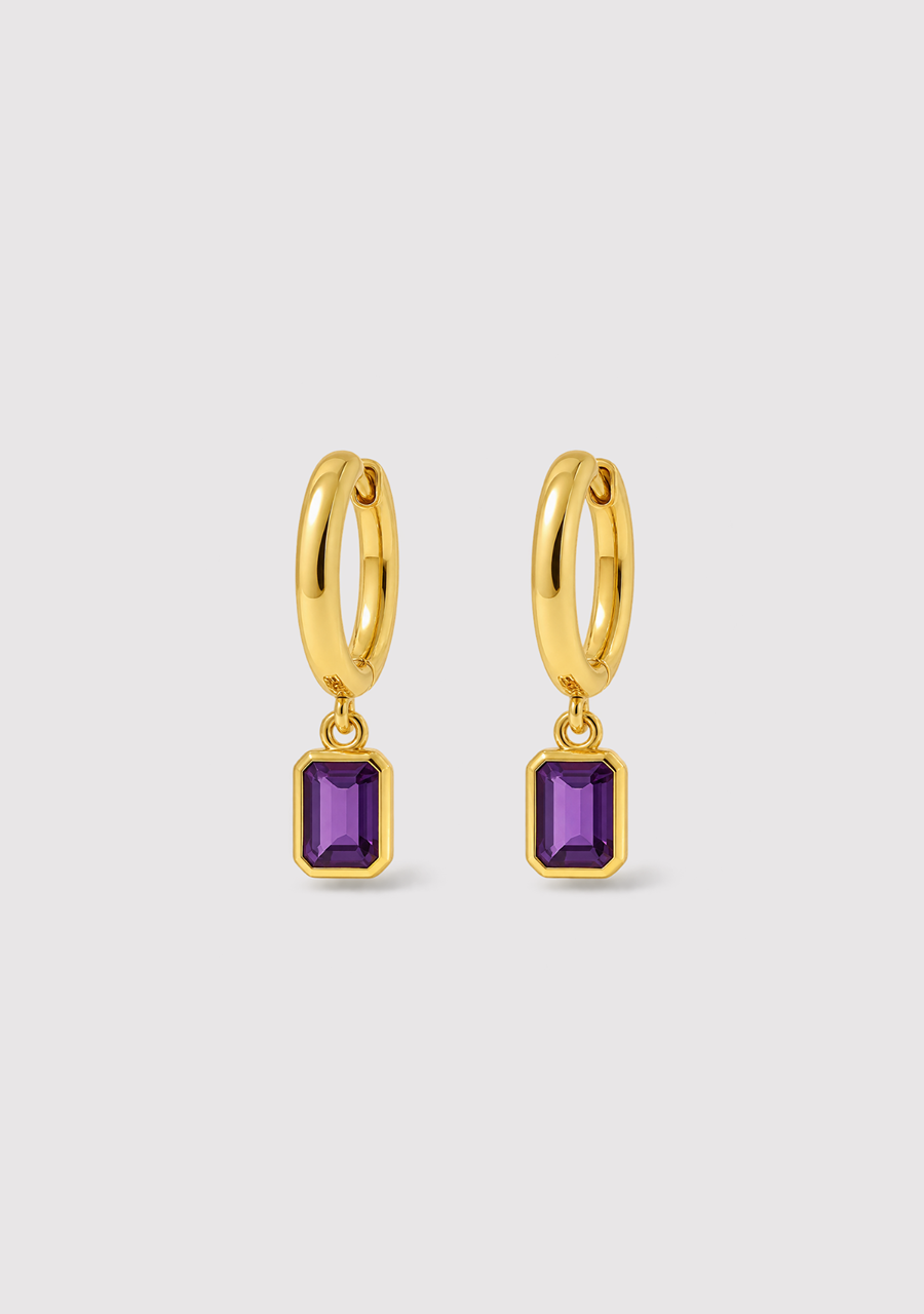 Amethyst Drop Huggie Earrings in 9ct Yellow Gold