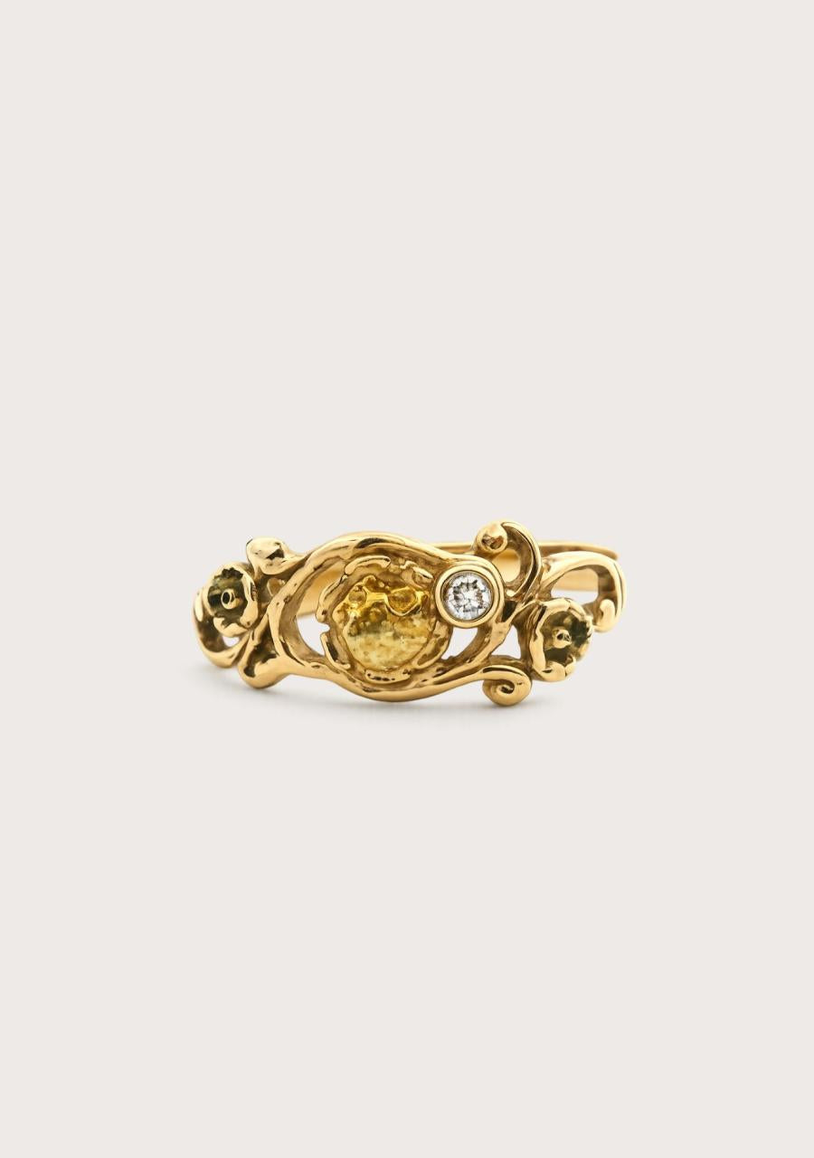 Estate 14ct Yellow Gold Diamond Floral Ring