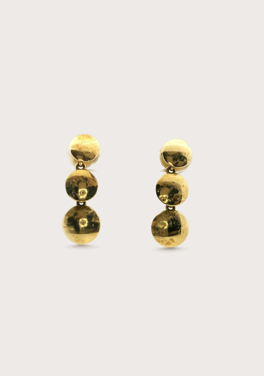 Estate 9ct Yellow Gold Triple Disc Drop Stud Earrings