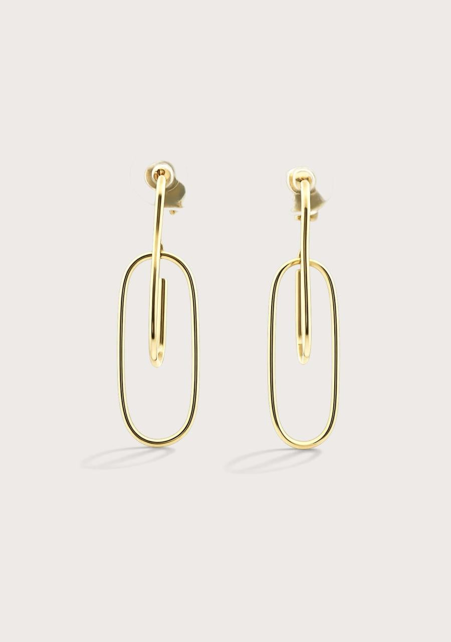 Estate 9ct Yellow Gold Double Oval Drop Stud Earrings