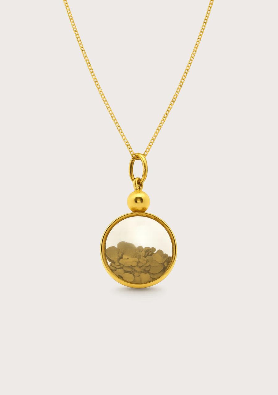 Estate 18ct Yellow Gold Glass Natural Gold Flake Pendant