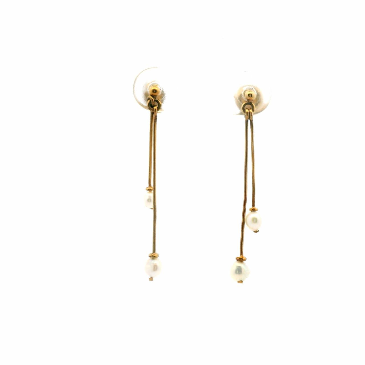 Estate 14ct Yellow Gold Drop Double Pearl Stud Earrings