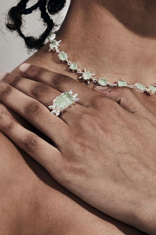 Stolen Girlfriends Club Sterling Silver Precious Punk Cocktail Ring with Green Amethyst