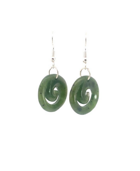 Sterling Silver Greenstone Koru Hook Drop Earrings