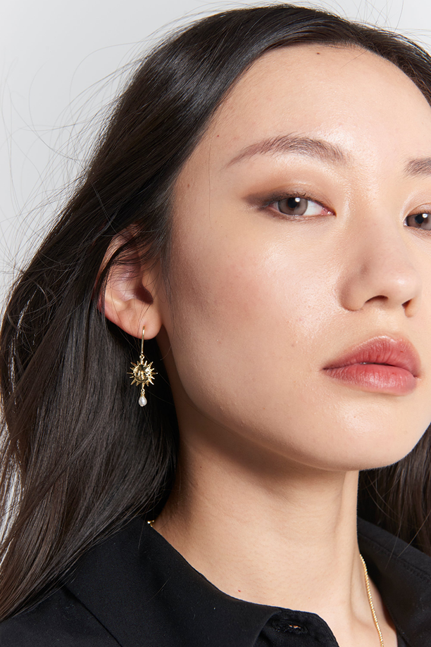 Karen Walker Sterling Silver Sun & Moon Earrings with 2x5mm Teardrop Freshwater Pearls
